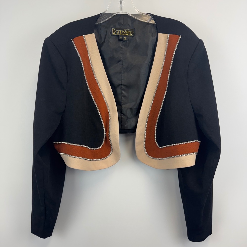 Donna Vinci Couture Womens 20 Black‎ Colorblock Rhinestone Cropped Bolero Jacket